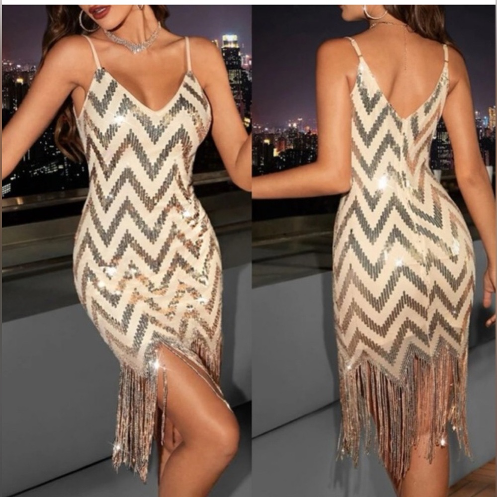 SHEIN women 1920s Gild sequin flapper dress size M
